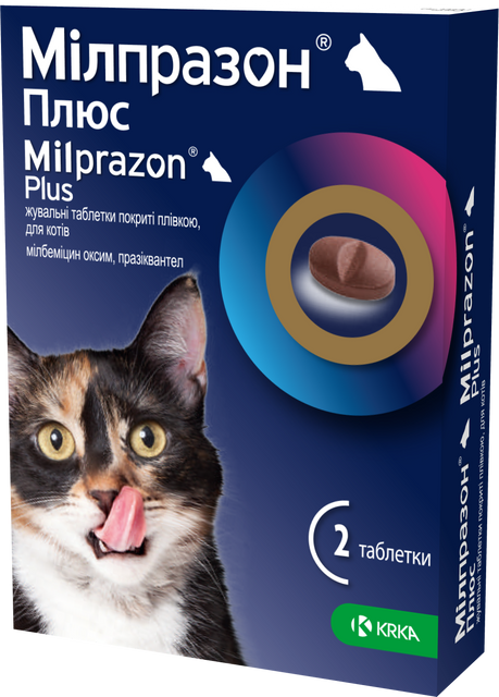 Мілпразон® ПЛЮС 16/40 мг, жувальні таблетки покриті плівкою, для котів 000085 фото 1